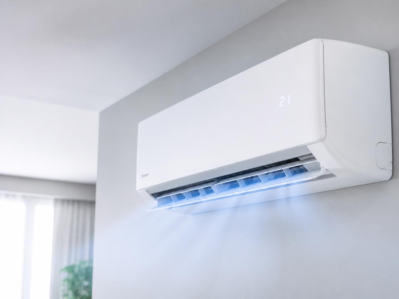 Wall-mounted air conditioner cooling a room